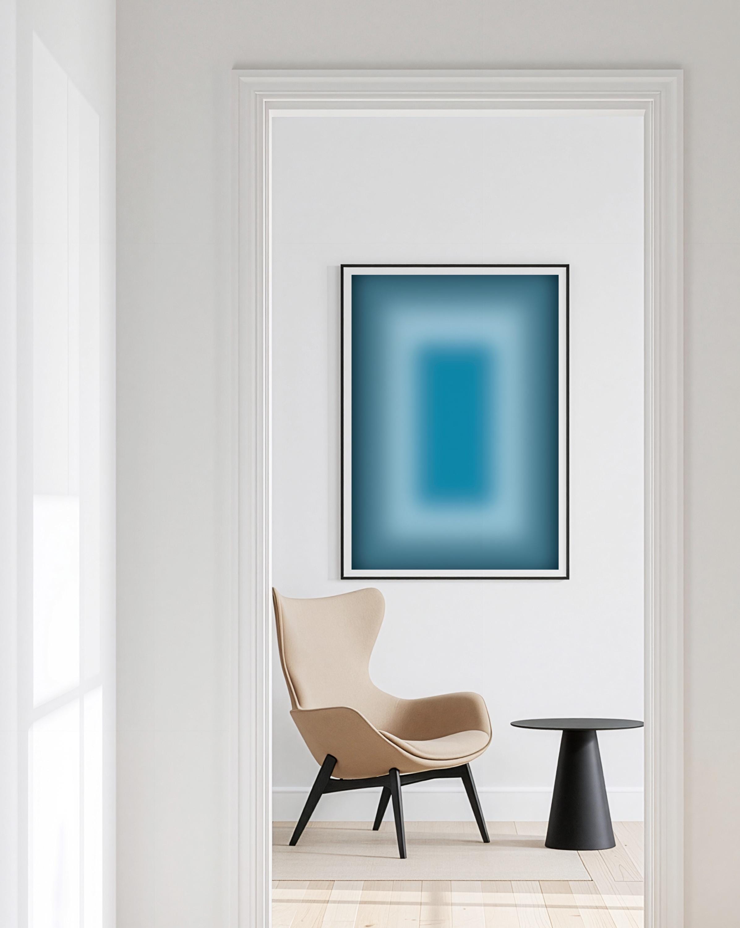 Blue Aura Art Print, Teal Gradient Poster, Moody Modern Wall Decor