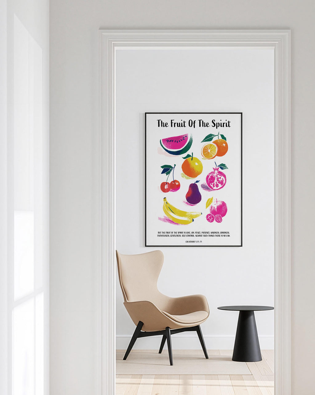 Fruit of the Spirit Wall Art Print, Galatians 5:22-23 Poster, Christian Fruit Decor