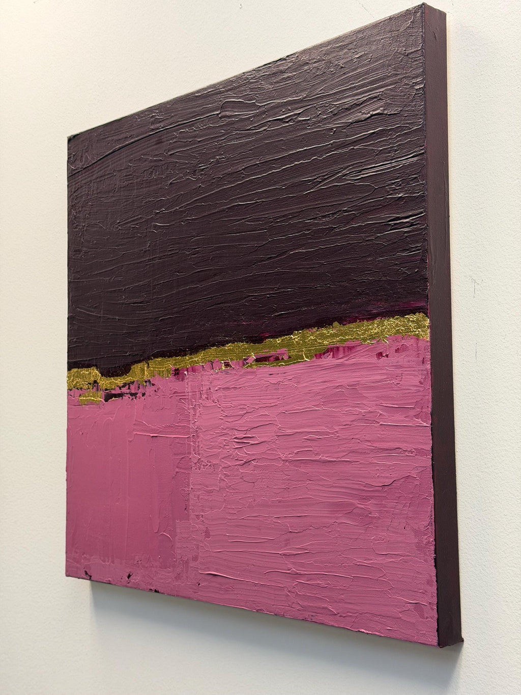 Original Abstract Painting, Gold Leaf Wall Art, Burgundy Pink Canvas Art, Textured Minimalist Modern Painting, One of Kind Wall Paint