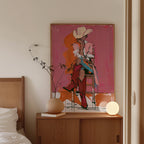 Western Cowgirl Art Print, Pink Cowgirl Wall Decor, Modern Rodeo Painting