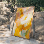 Yellow Orange Abstract Wall Art, Warm Brushstroke Print, Modern Painterly Decor
