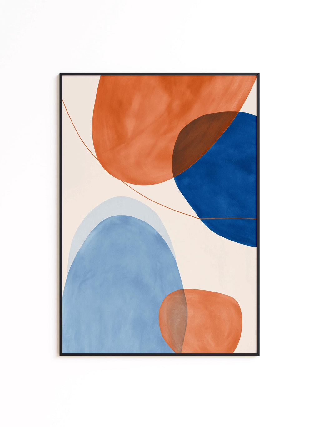 Orange Blue Abstract Art Print, Mid Century Modern Geometric Wall Decor