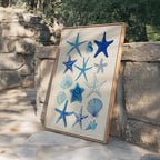 Starfish Wall Art Print, Blue Seashell Poster, Coastal Bathroom Decor
