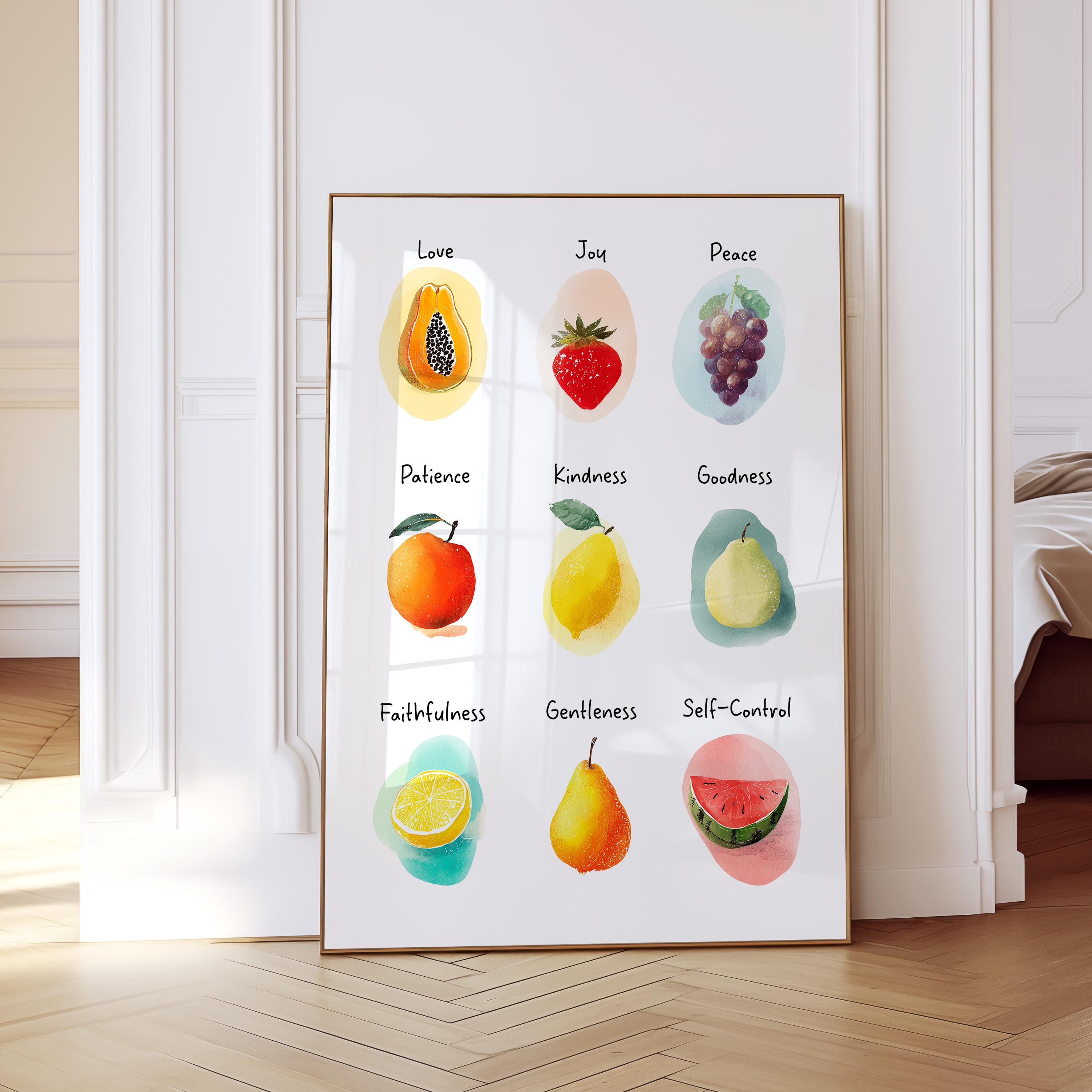 Fruit of the Spirit Chart Print, Christian Nursery Wall Art, Bible Verse Poster