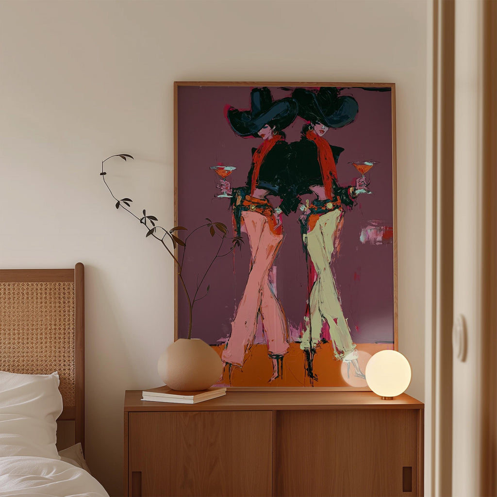 Cowgirl Wall Art Print, Western Martini Poster, Purple Saloon Decor, Modern Cowgirl Artwork