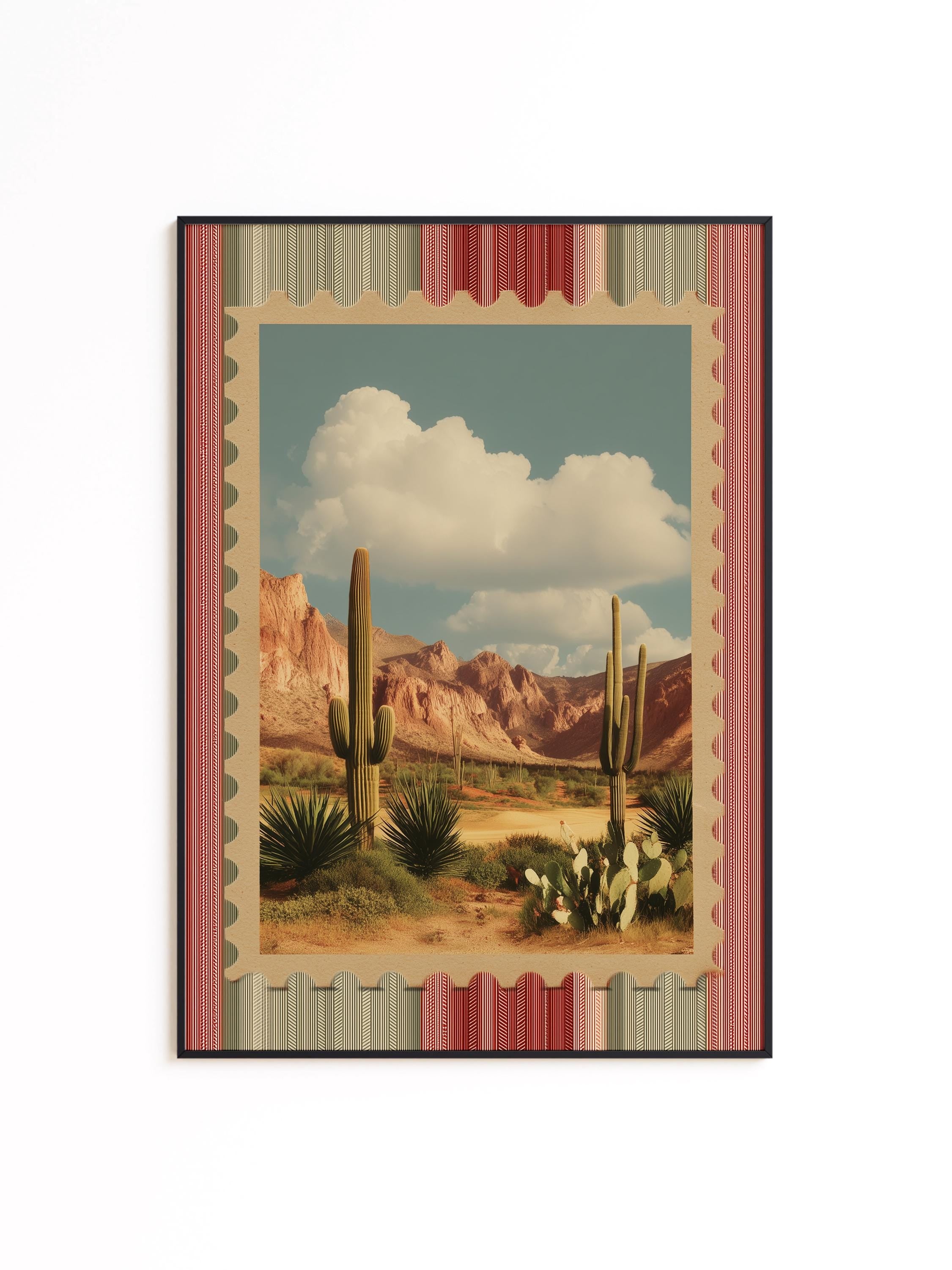 Desert Wall Art Print, Vintage Cactus Landscape, Southwestern Decor