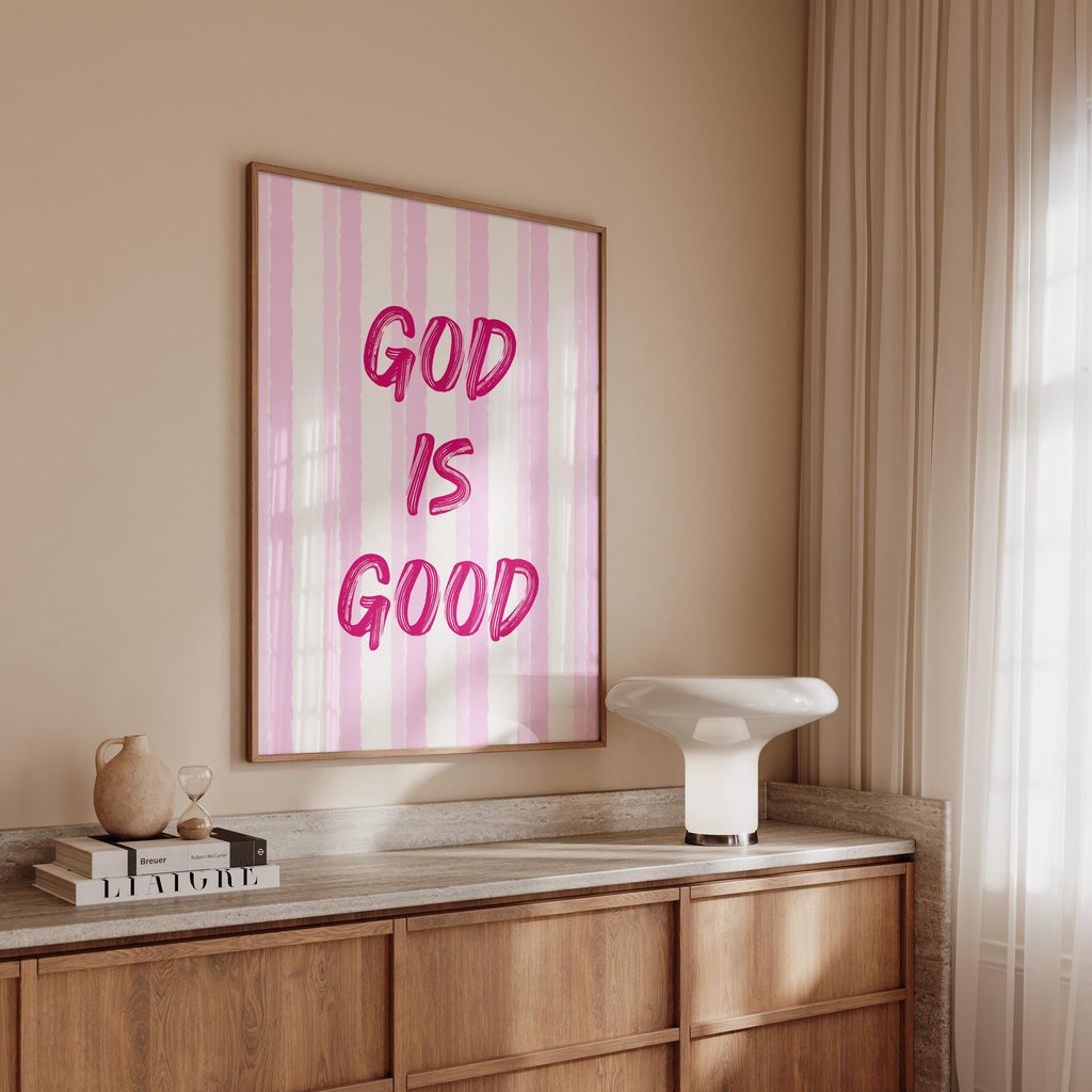 God Is Good Print, Christian Wall Art, Pink Faith Poster