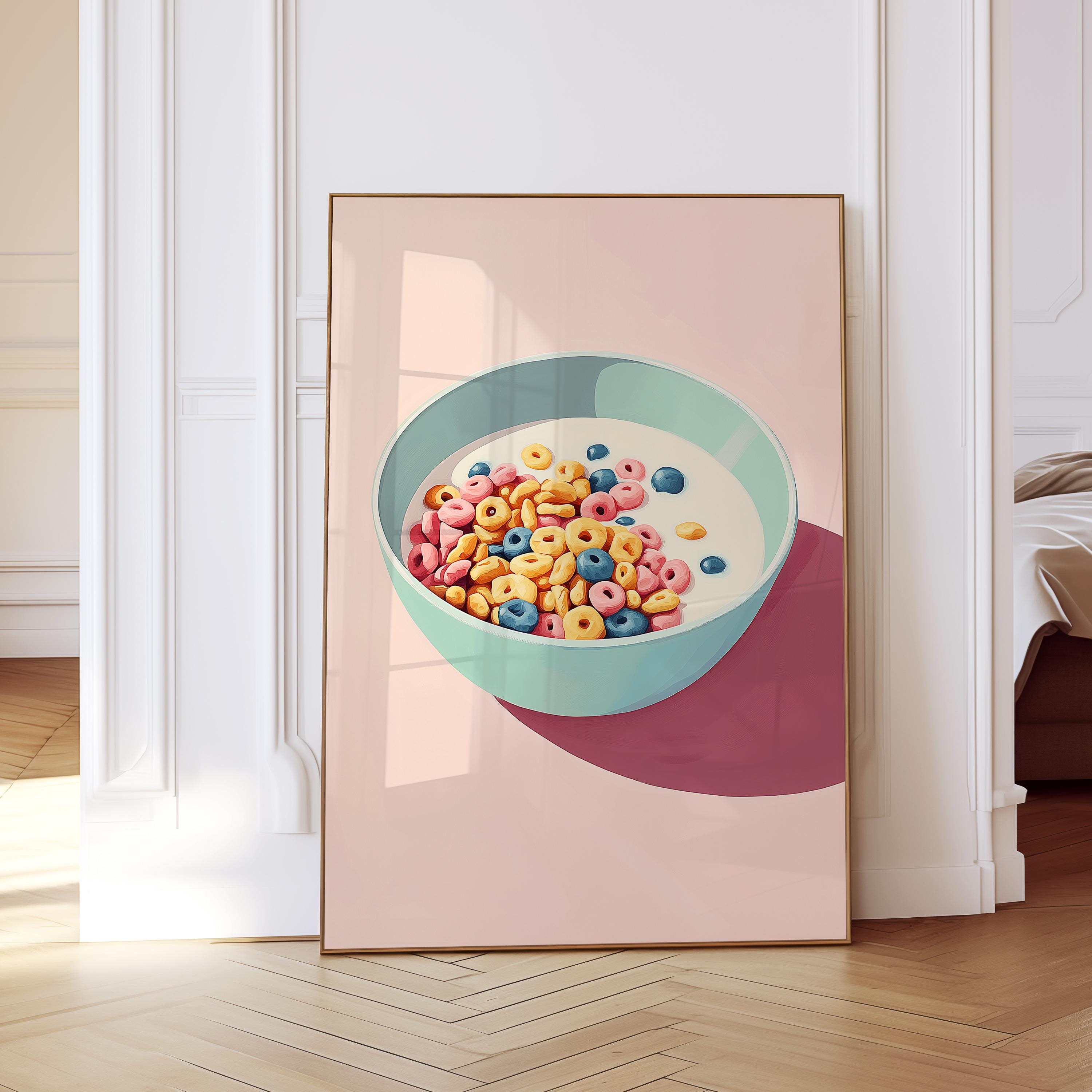 Cereal Wall Art Print, Colorful Breakfast Poster, Pastel Kitchen Decor