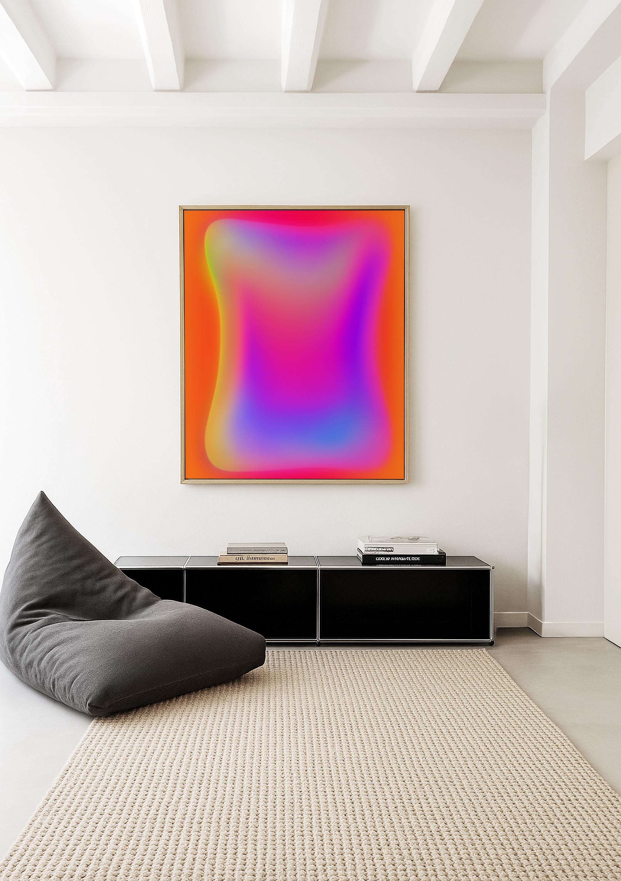 Pink Orange Aura Print, Neon Gradient Wall Art, Lilac Glow Abstract Decor