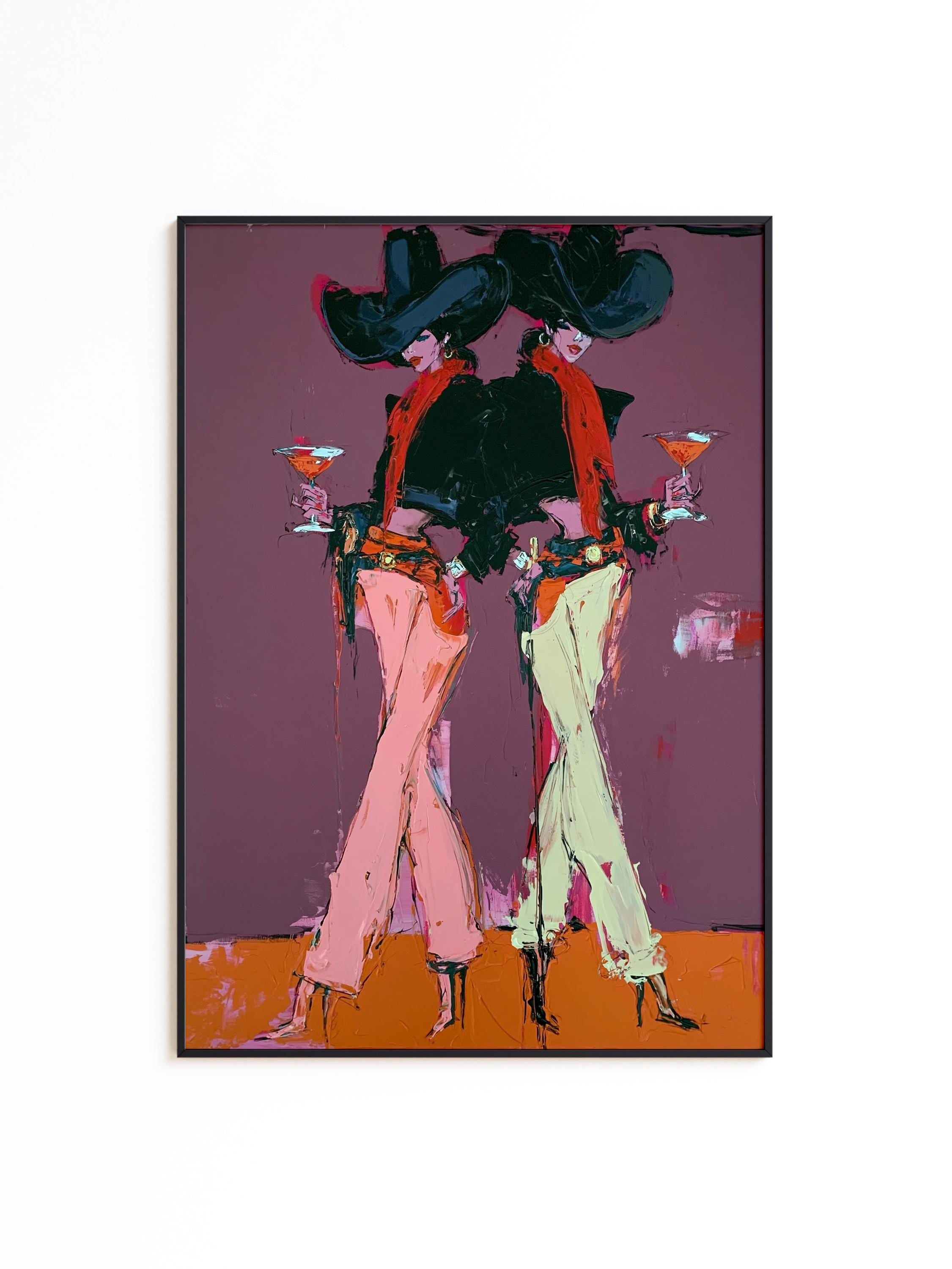Cowgirl Wall Art Print, Western Martini Poster, Purple Saloon Decor, Modern Cowgirl Artwork