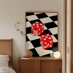 Funky Dice Wall Art, Retro Checkerboard Print, Red Pop Art Poster, Digital Download