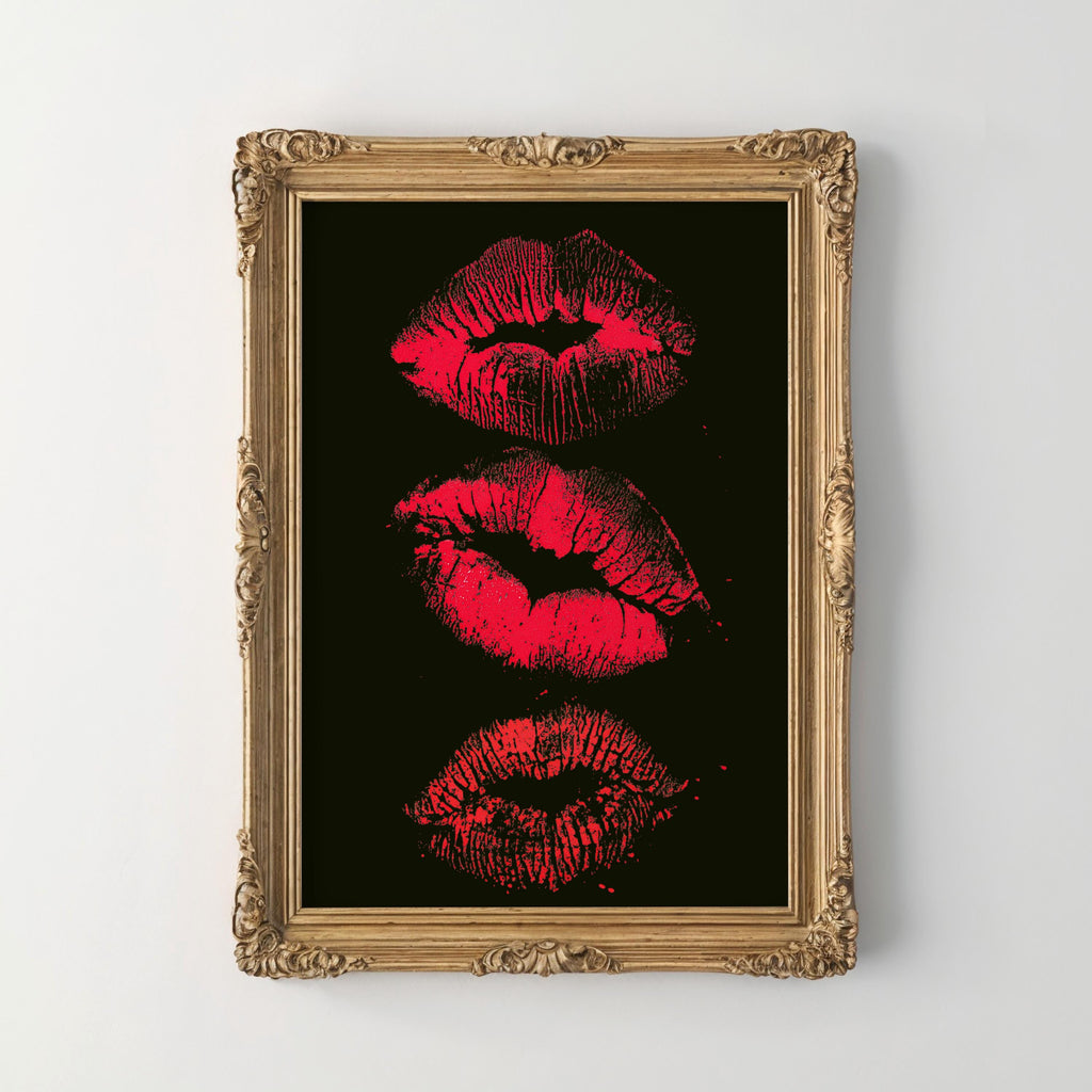 Gothic Wall Art Print, Red Lips Poster, Dark Feminine Black and Red Decor