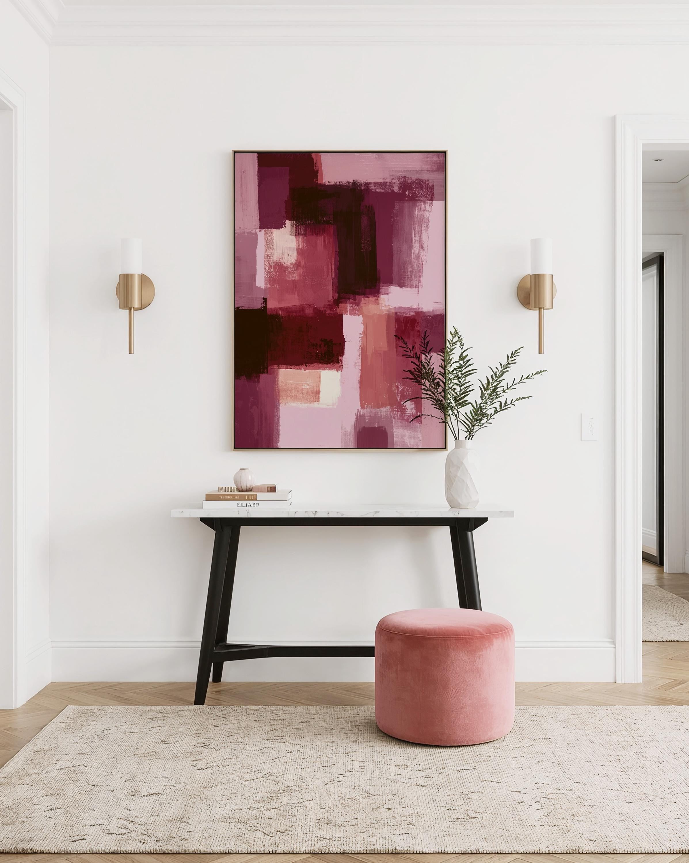 Burgundy Abstract Art Print, Pink Brushstroke Painting, Modern Wall Decor