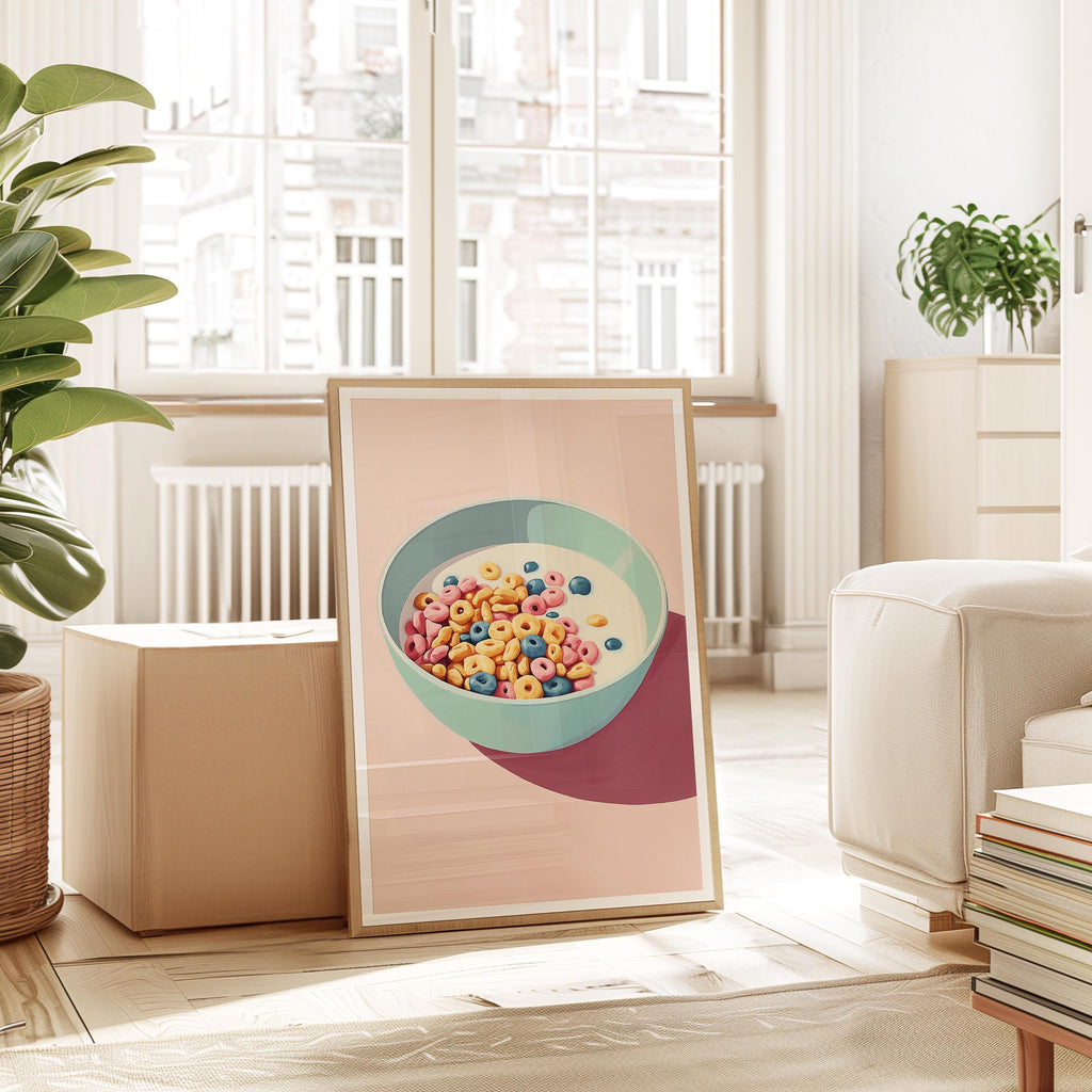 Cereal Wall Art Print, Colorful Breakfast Poster, Pastel Kitchen Decor