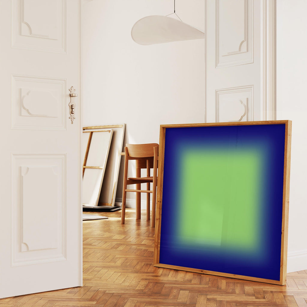 Blue Green Abstract Art Print, Cobalt Lime Gradient, Modern Square Wall Decor