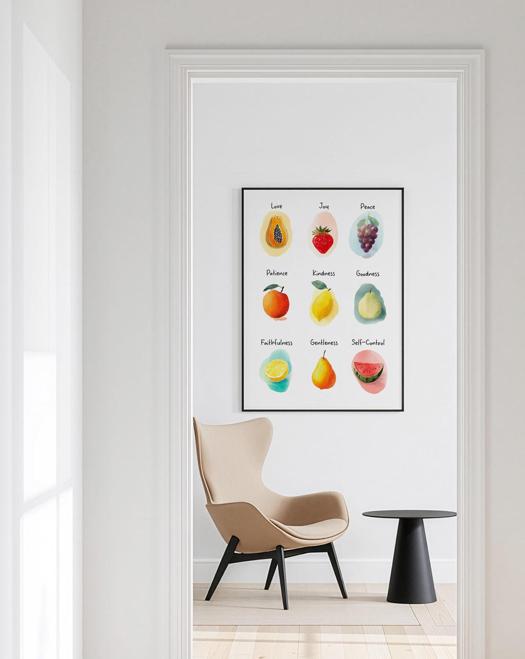 Fruit of the Spirit Chart Print, Christian Nursery Wall Art, Bible Verse Poster
