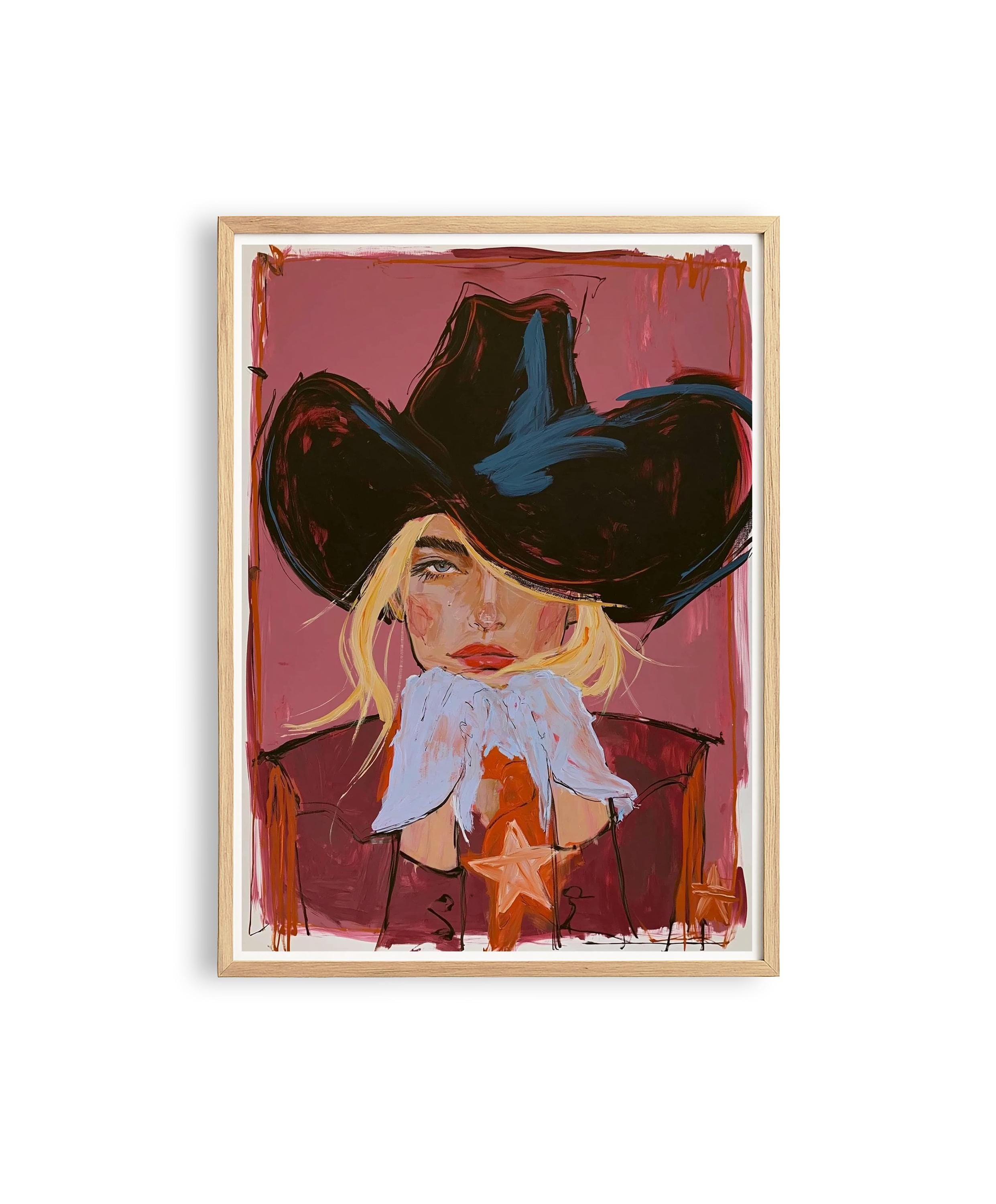 Black Hat Cowgirl Art Print, Pink Western Portrait, Cowgirl Wall Decor, Western home decor