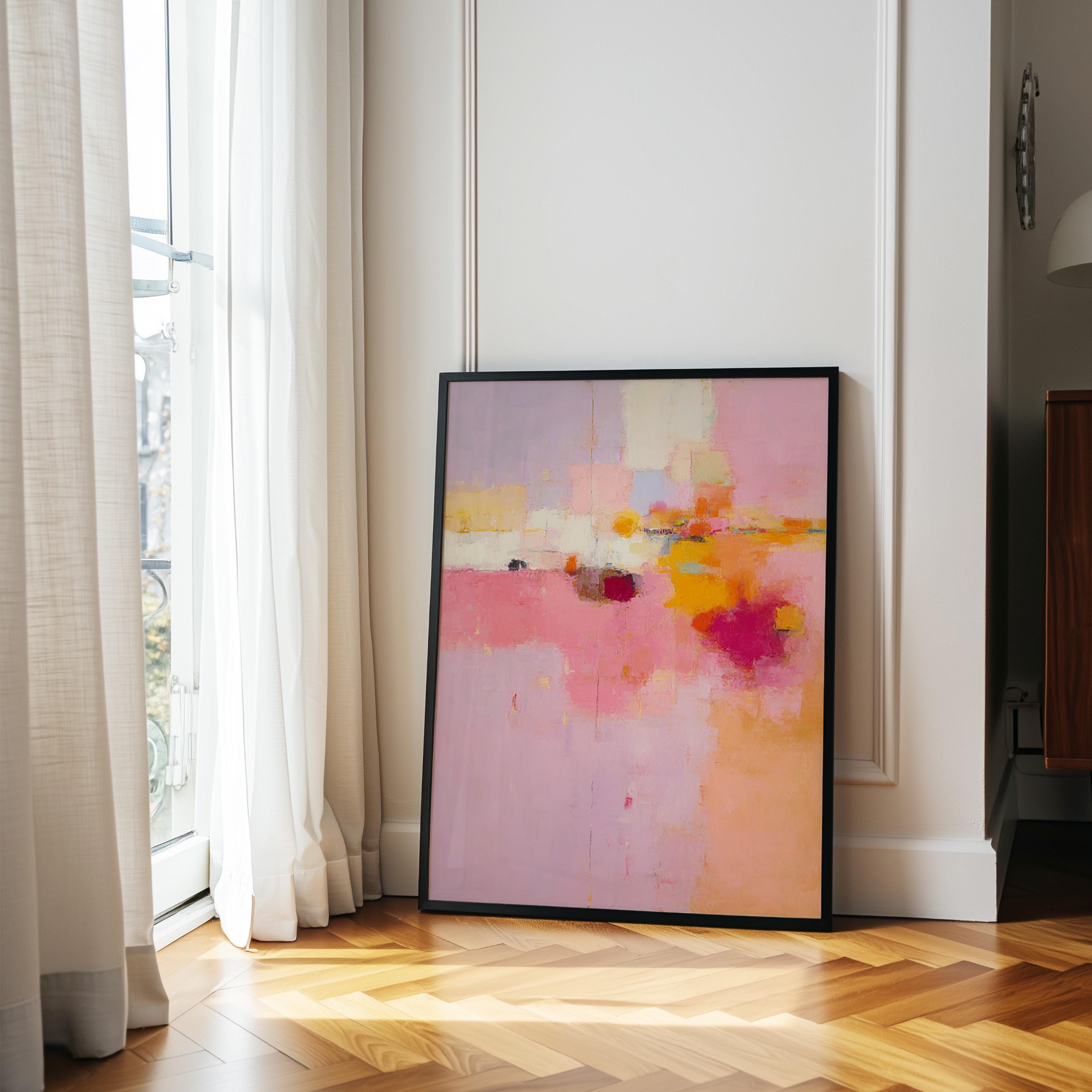 Pink Peach Abstract Landscape Art Print, Modern Pastel Wall Decor Print