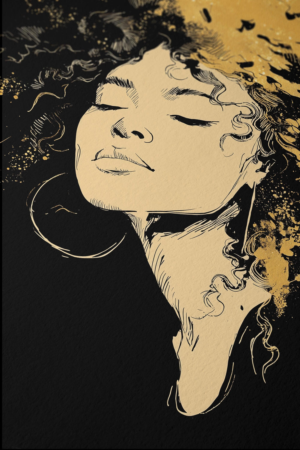Black Gold Art Print, Woman Portrait Wall Art, Modern Afrocentric Decor