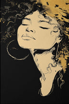 Black Gold Art Print, Woman Portrait Wall Art, Modern Afrocentric Decor