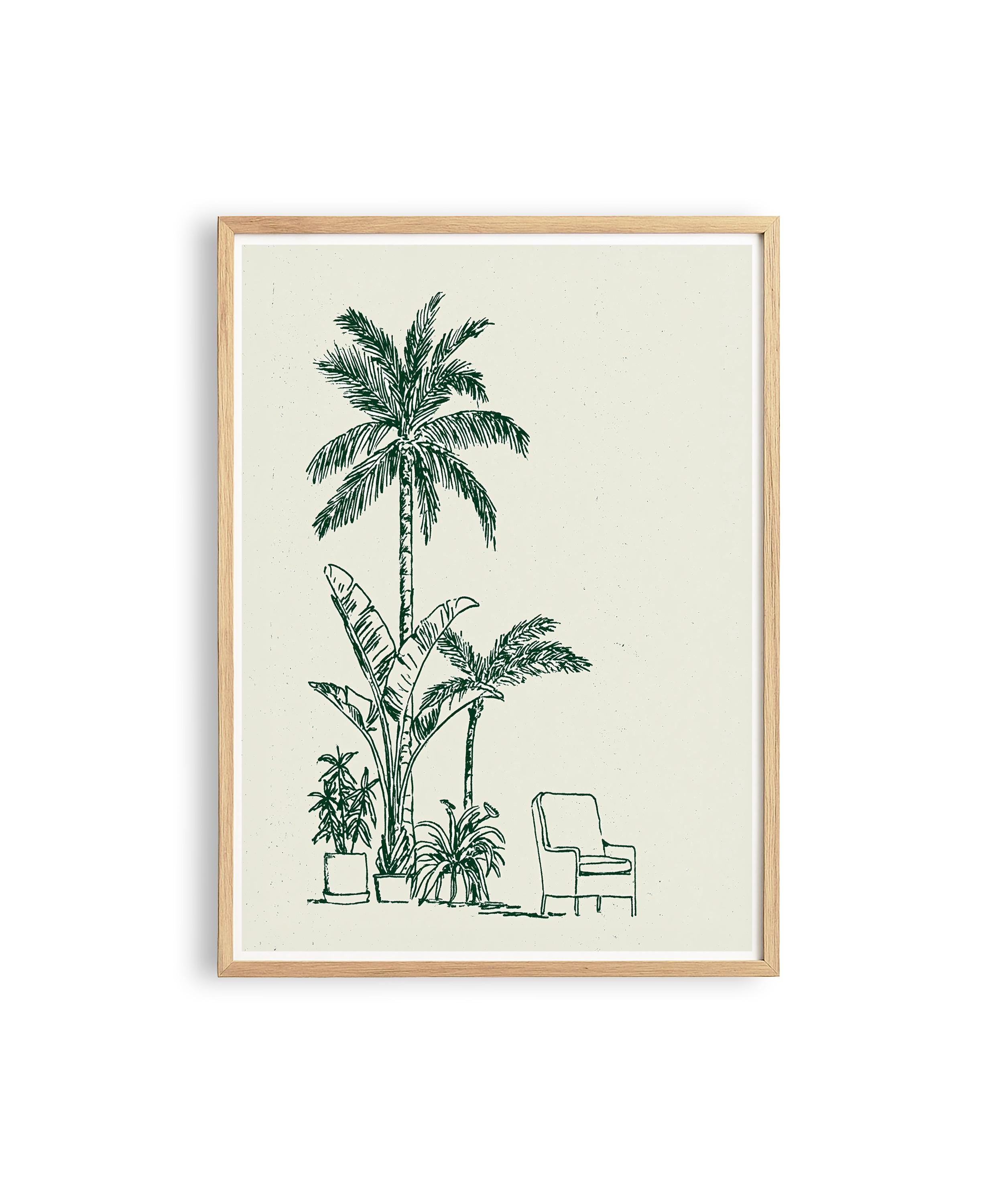 Palm Tree Wall Art Print, Minimal Botanical Line Art, Green Tropical Decor