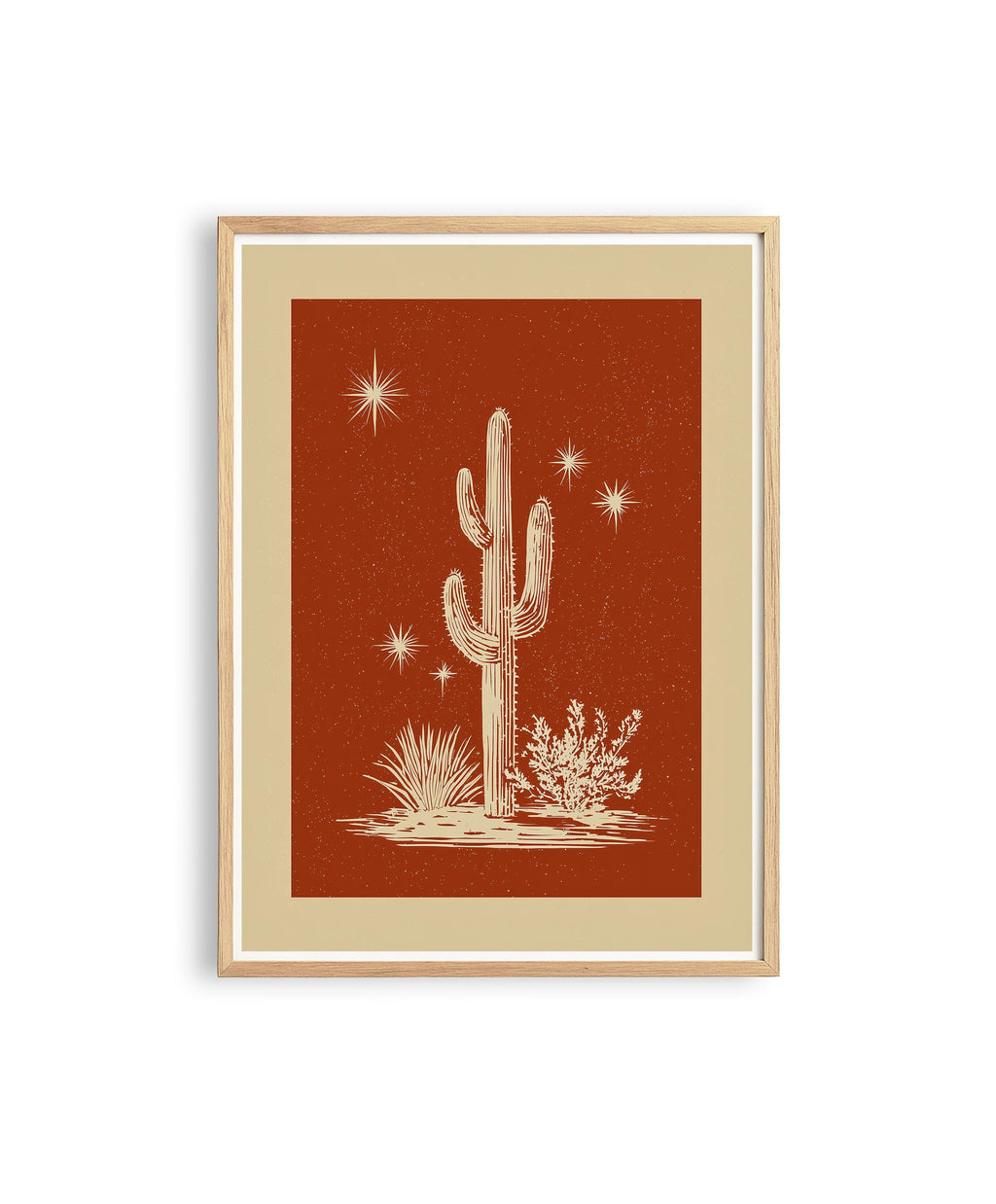 Cactus Wall Art Print, Terracotta Desert Poster, Southwestern Celestial Decor