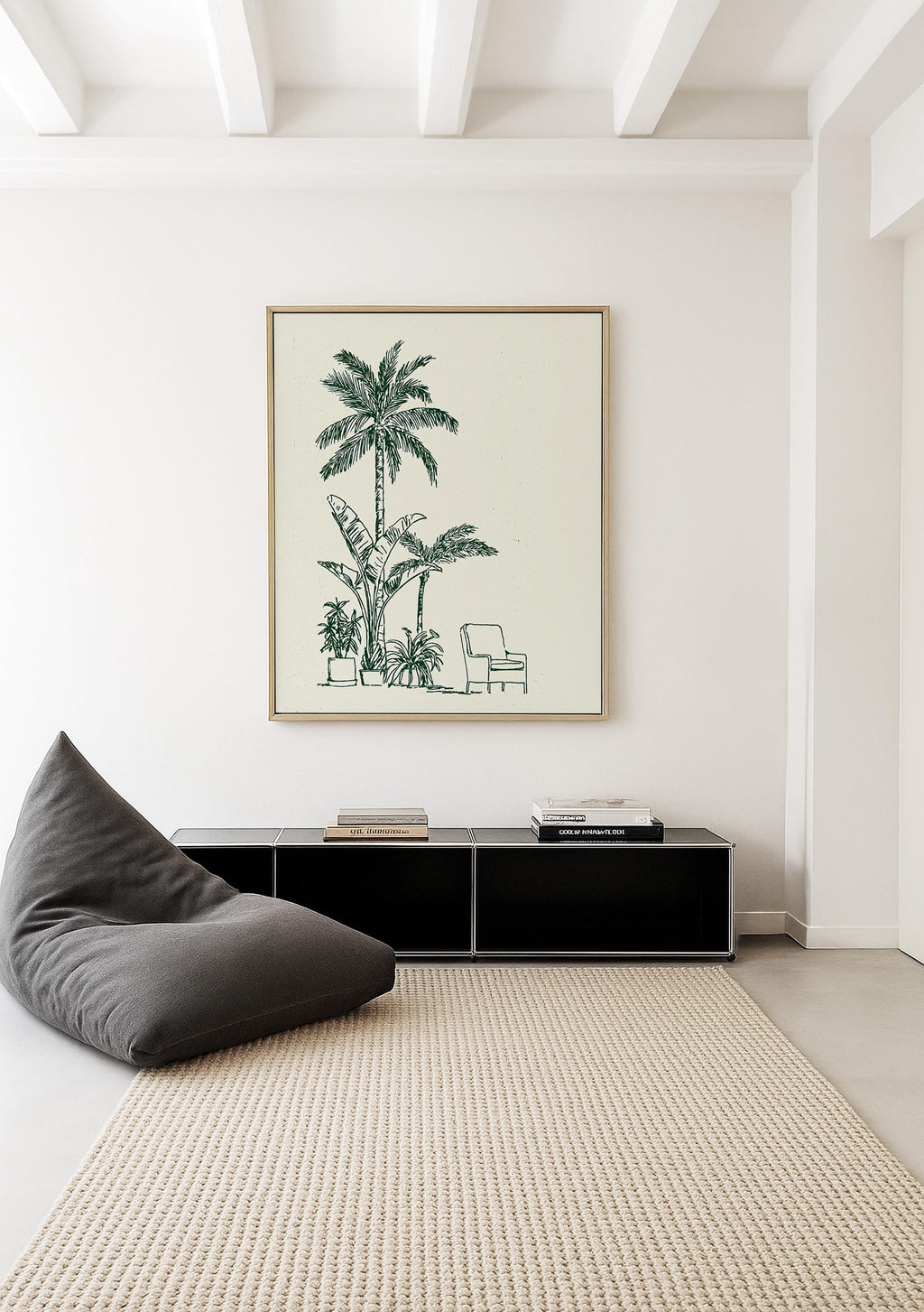 Palm Tree Wall Art Print, Minimal Botanical Line Art, Green Tropical Decor