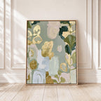 Sage Green Floral Art Print, Gold Abstract Botanical Painting, Soft Wall Decor