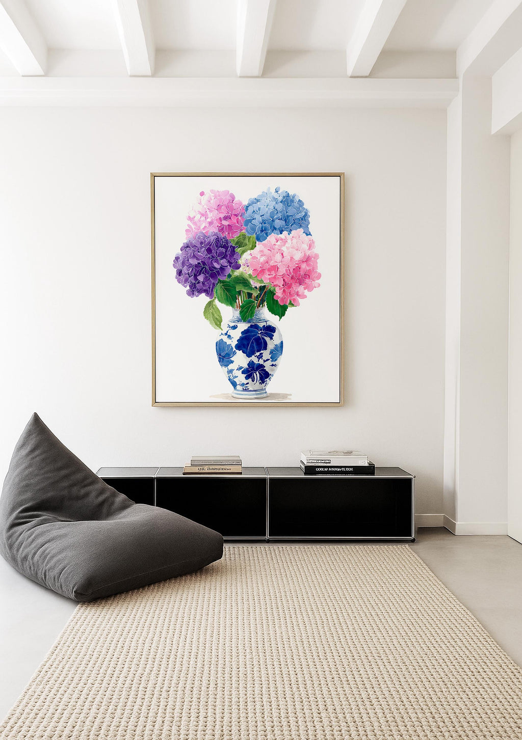 Hydrangea Watercolor Art, Delicate Floral Print for Bathroom or Bedroom