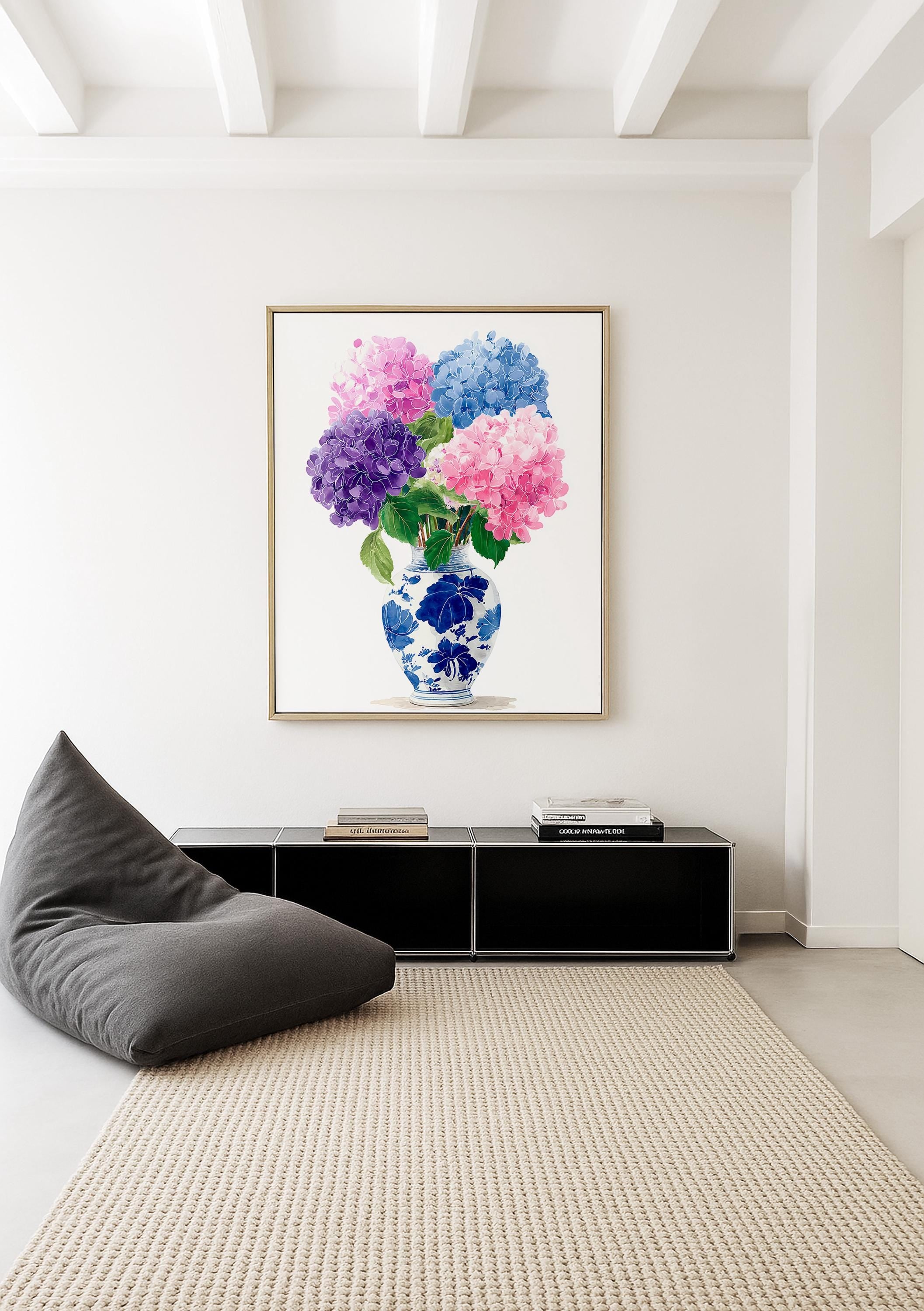 Hydrangea Watercolor Art, Delicate Floral Print for Bathroom or Bedroom