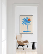 Blue Palm Tree Wall Art Print, Coastal Wall Decor, Tropical Minimalist Art, Beach House Printable, Mediterranean Wall Art