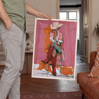 Western Cowgirl Art Print, Pink Cowgirl Wall Decor, Modern Rodeo Painting