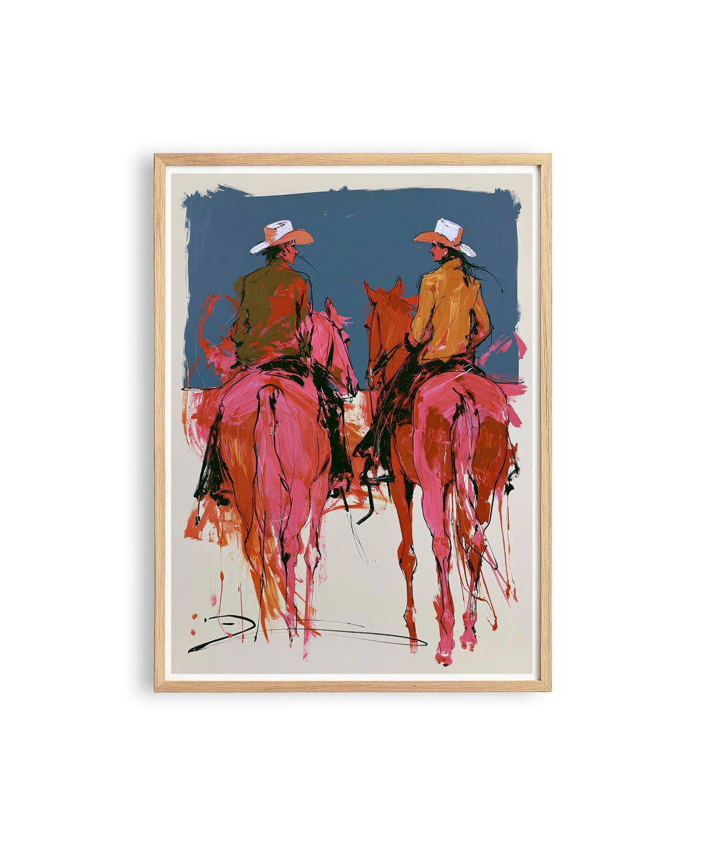 Western Wall Art Print, Cowboy Horse Poster, Modern Ranch Decor, Pink Rodeo Artwork Print