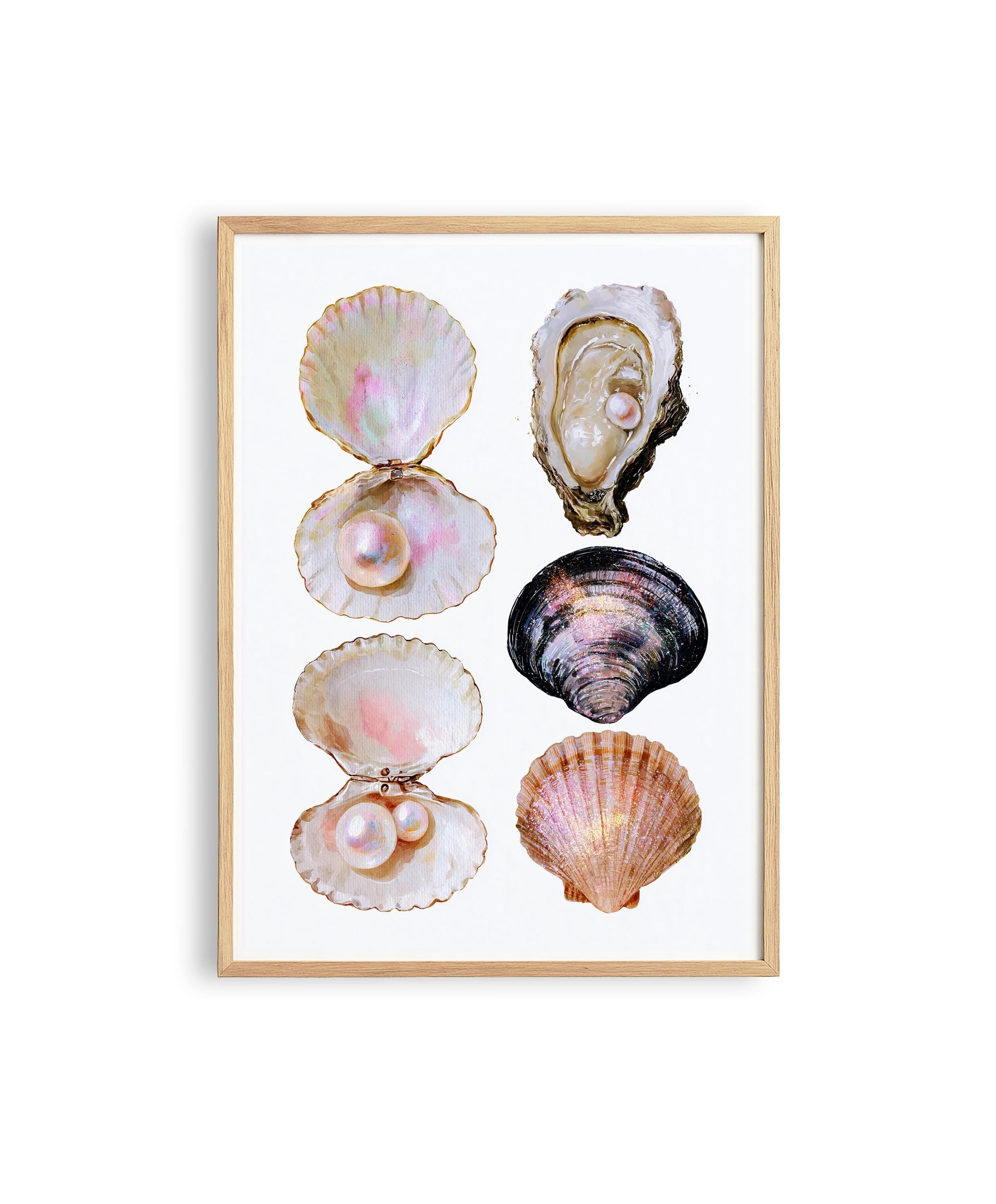 Seashell Wall Art Print, Oyster Pearl Poster, Coastal Beach Decor