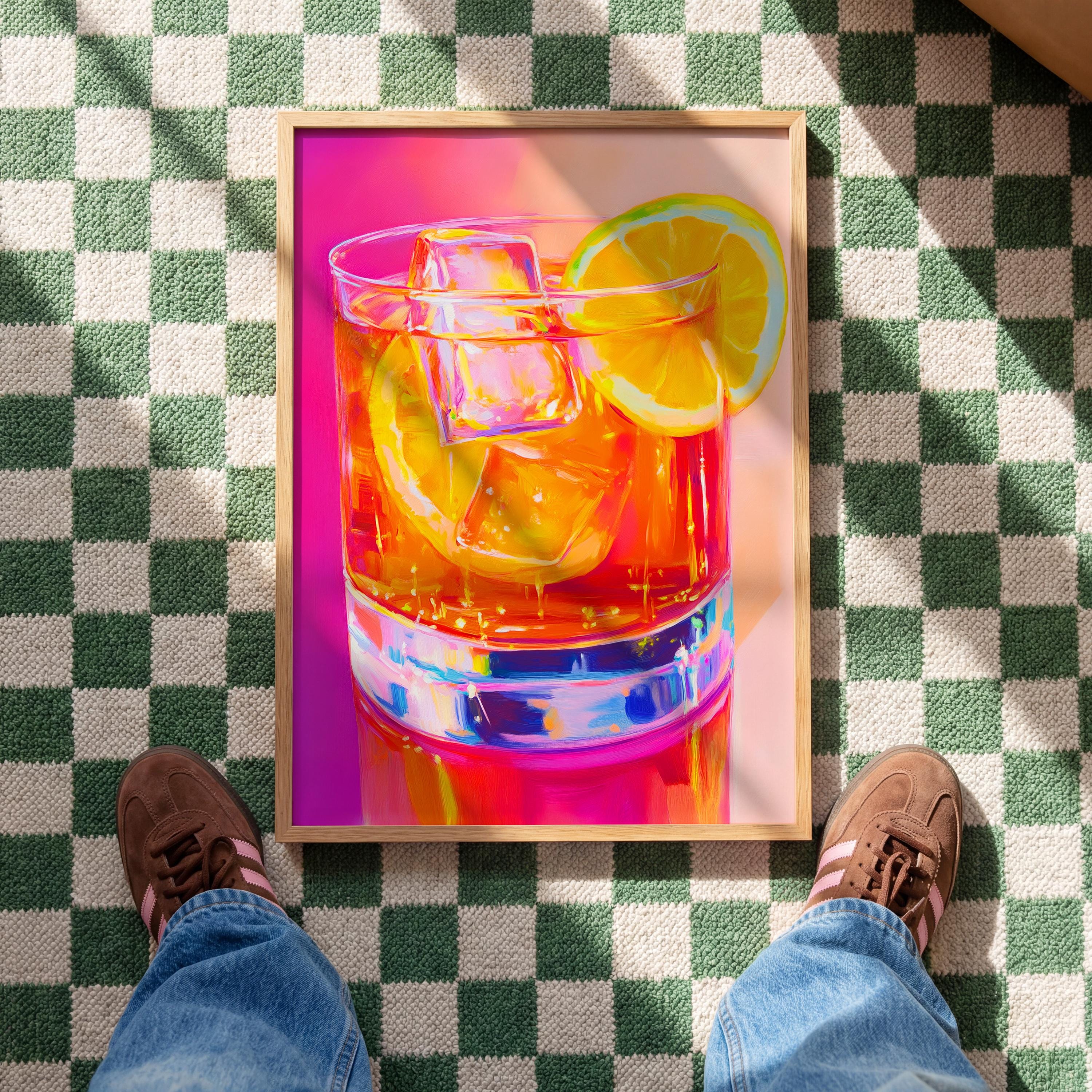 Cocktail Wall Art Print, Orange Citrus Drink Poster, Colorful Kitchen Decor