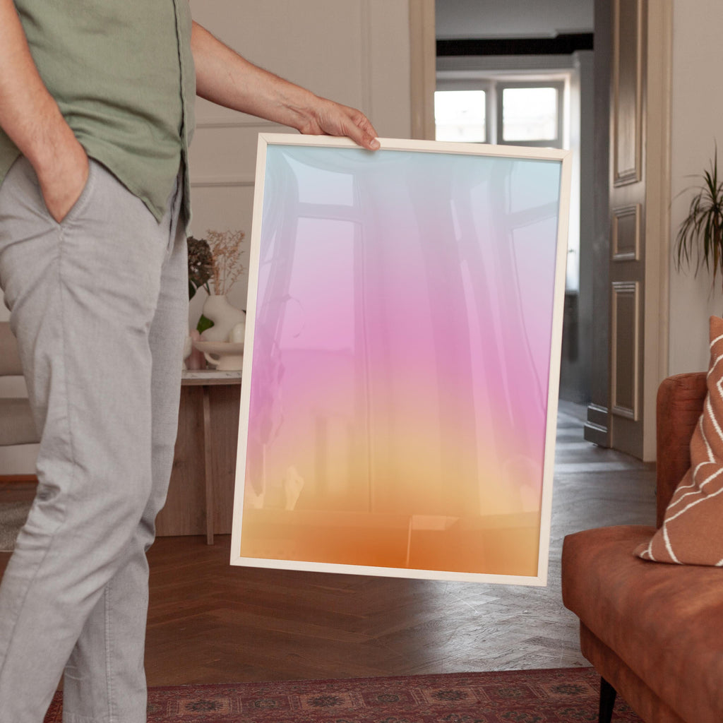 Pastel Sunset Gradient Print, Soft Abstract Wall Art, Pink Orange Blue Modern Decor