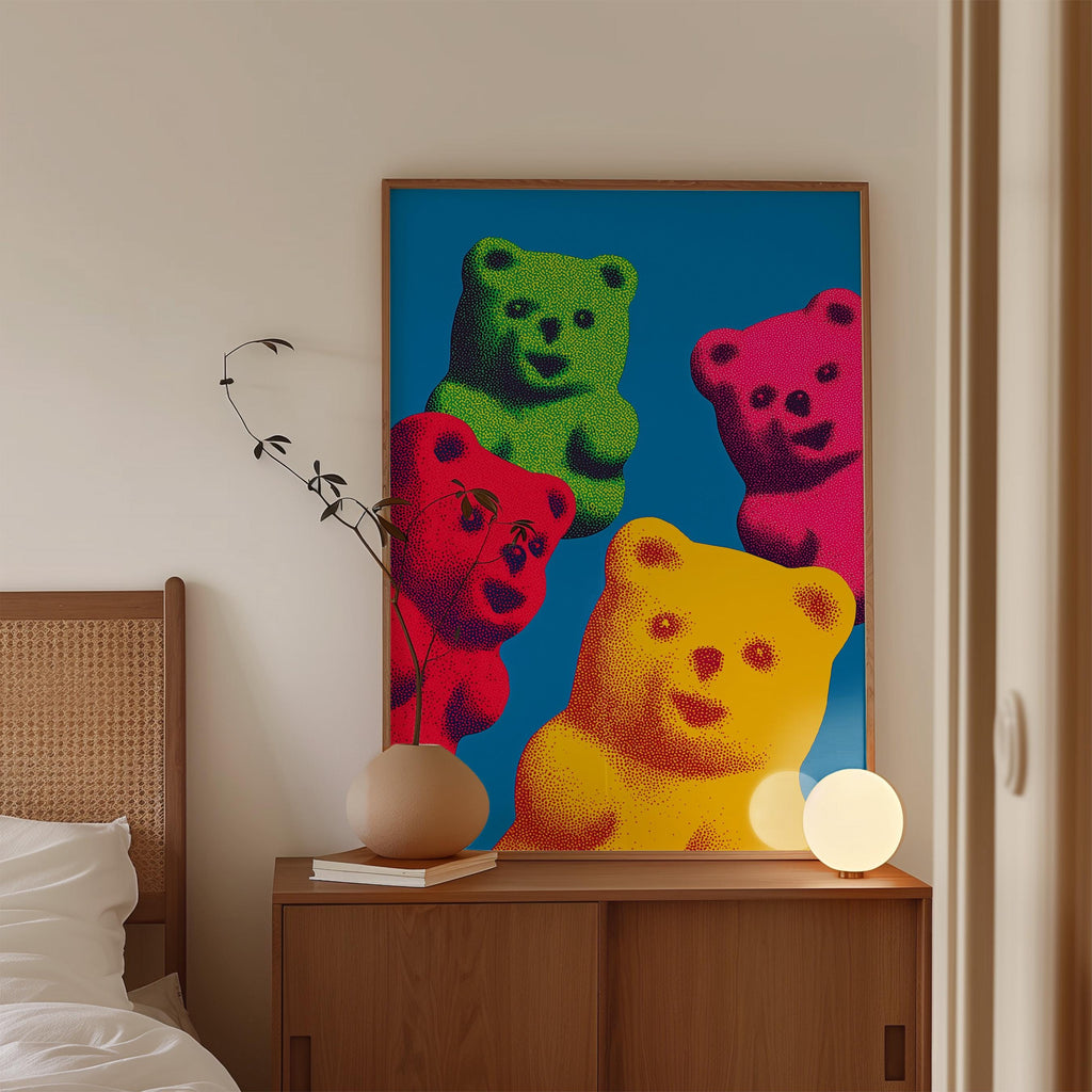 Gummy Bear Pop Art Print, Colorful Candy Wall Art, Bold Modern Wall Decor, Kitsch Poster, Large Statement Art