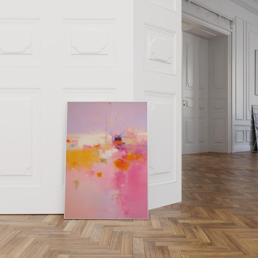 Pink Sunrise Abstract Canvas Painting, Modern Warmth Decor