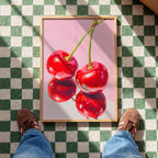 Cherry Wall Art Print, Pink Fruit Poster, Retro Kitchen and Dining Decor