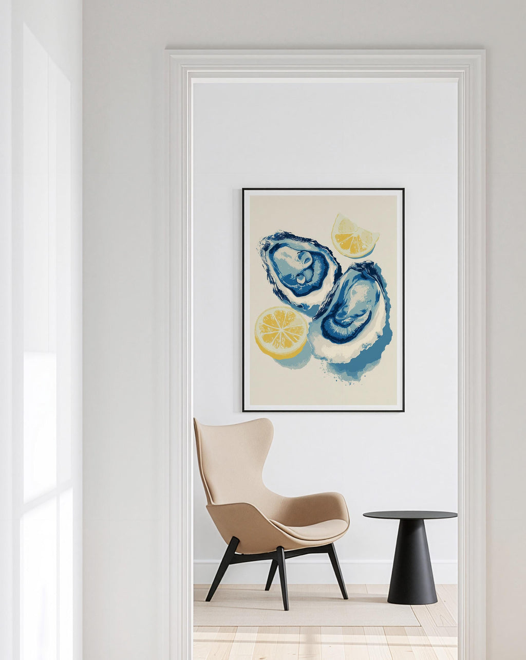 Oyster Wall Art Print, Lemon Seafood Poster, Coastal Kitchen Decor