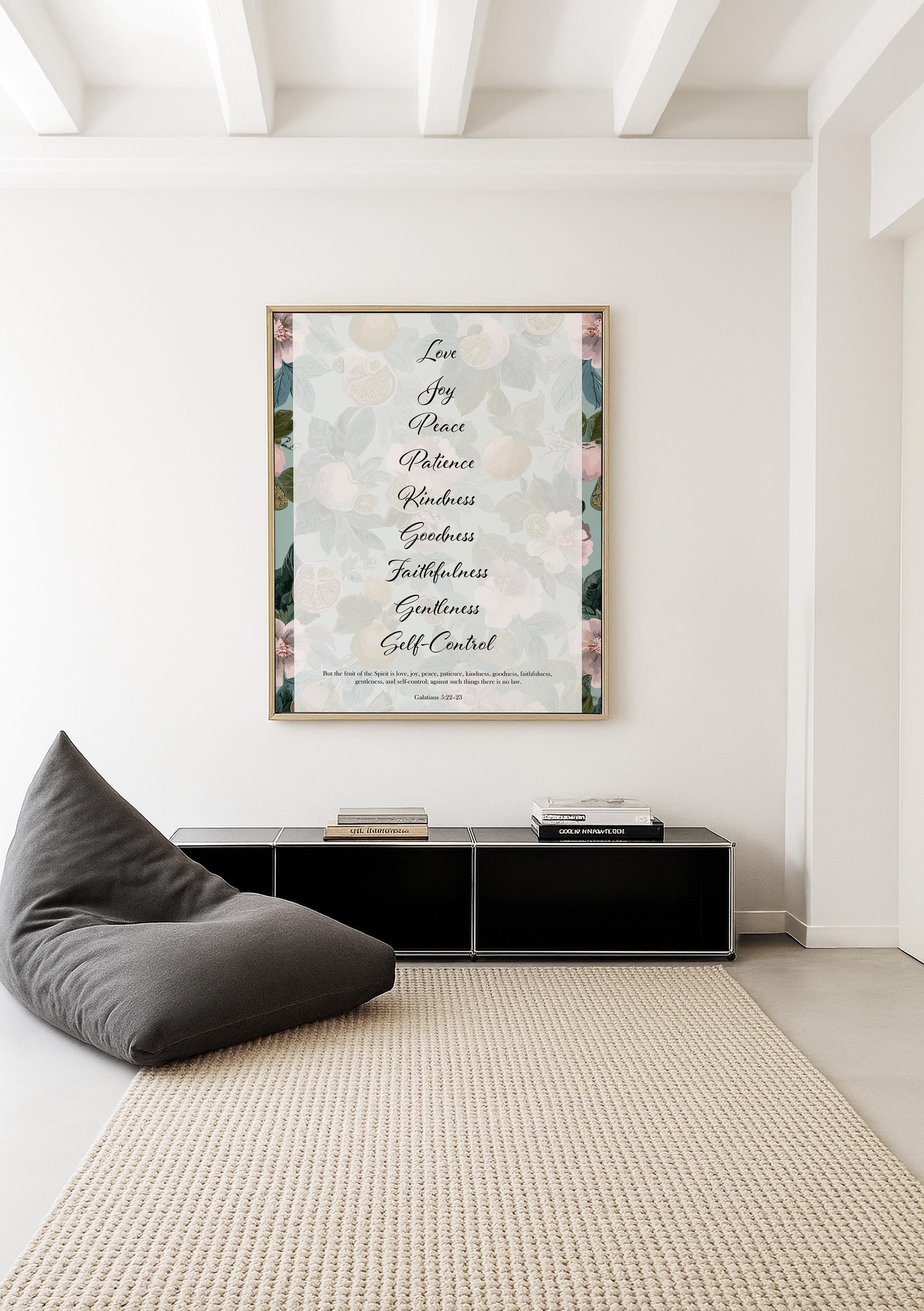 Fruit of the Spirit Wall Art Print, Floral Christian Decor, Galatians Poster