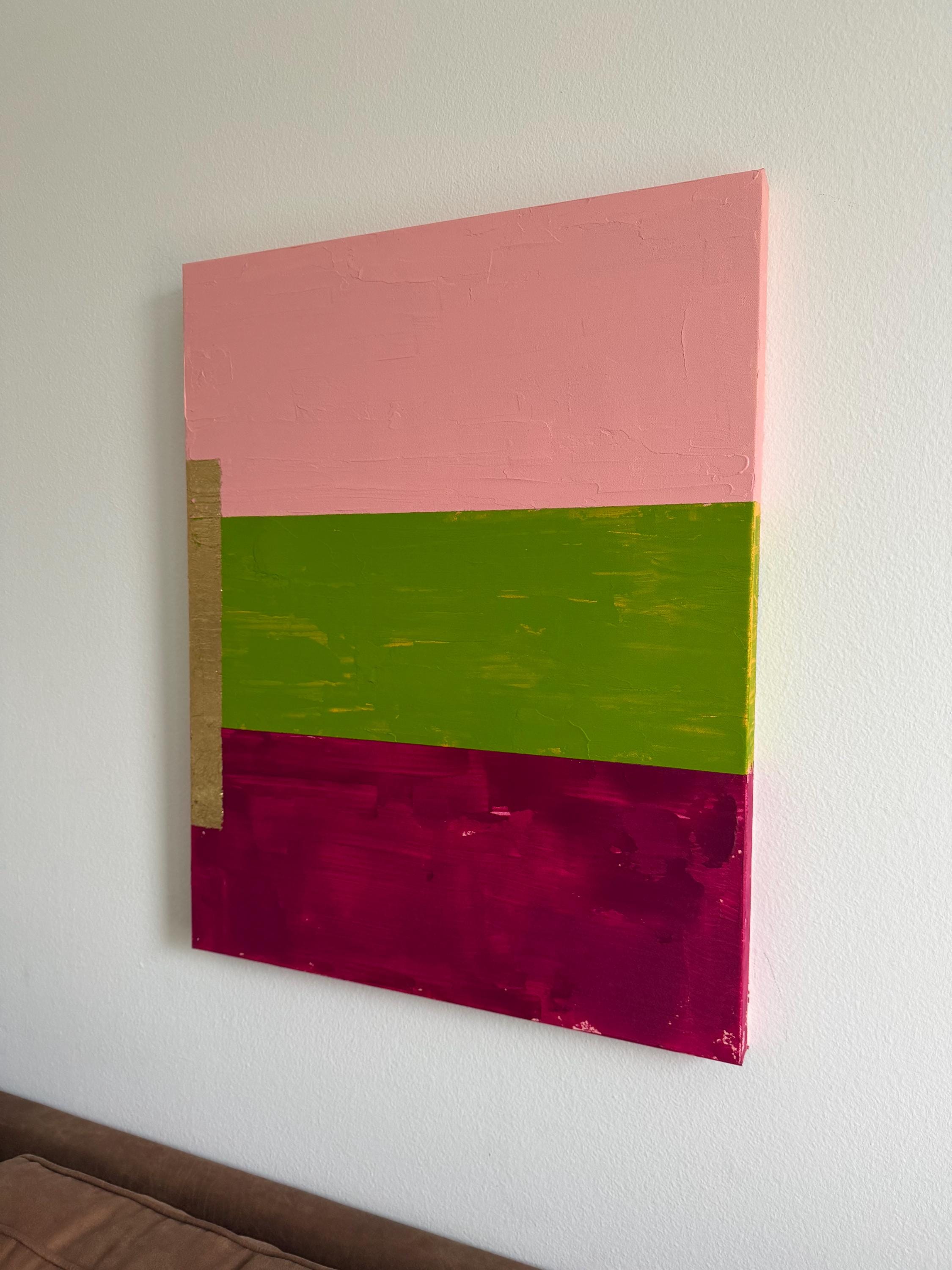 Color Block Abstract Painting Pink Green Burgundy, Gold Leaf Modern Canvas Art, Bold Minimal Wall Decor, Original Artwork 24x30