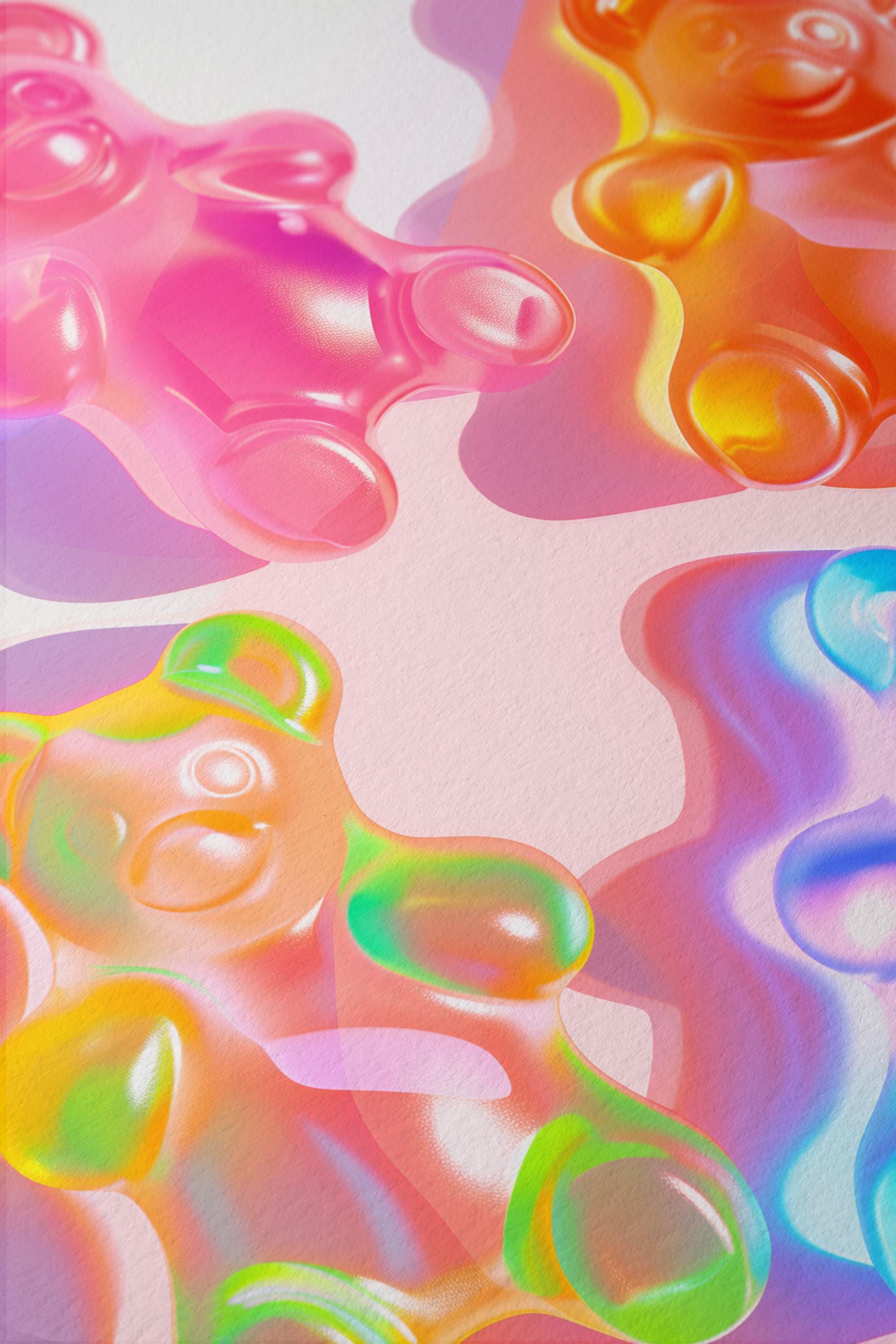 Gummy Bear Wall Art, Neon Pop Art Print, Modern Candy Decor
