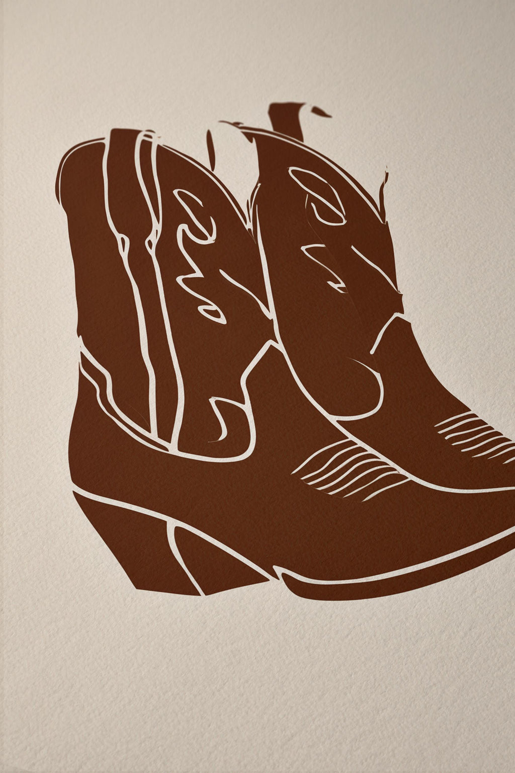Cowboy Boot Art Print, Brown Western Wall Decor, Minimal Cowgirl Poster