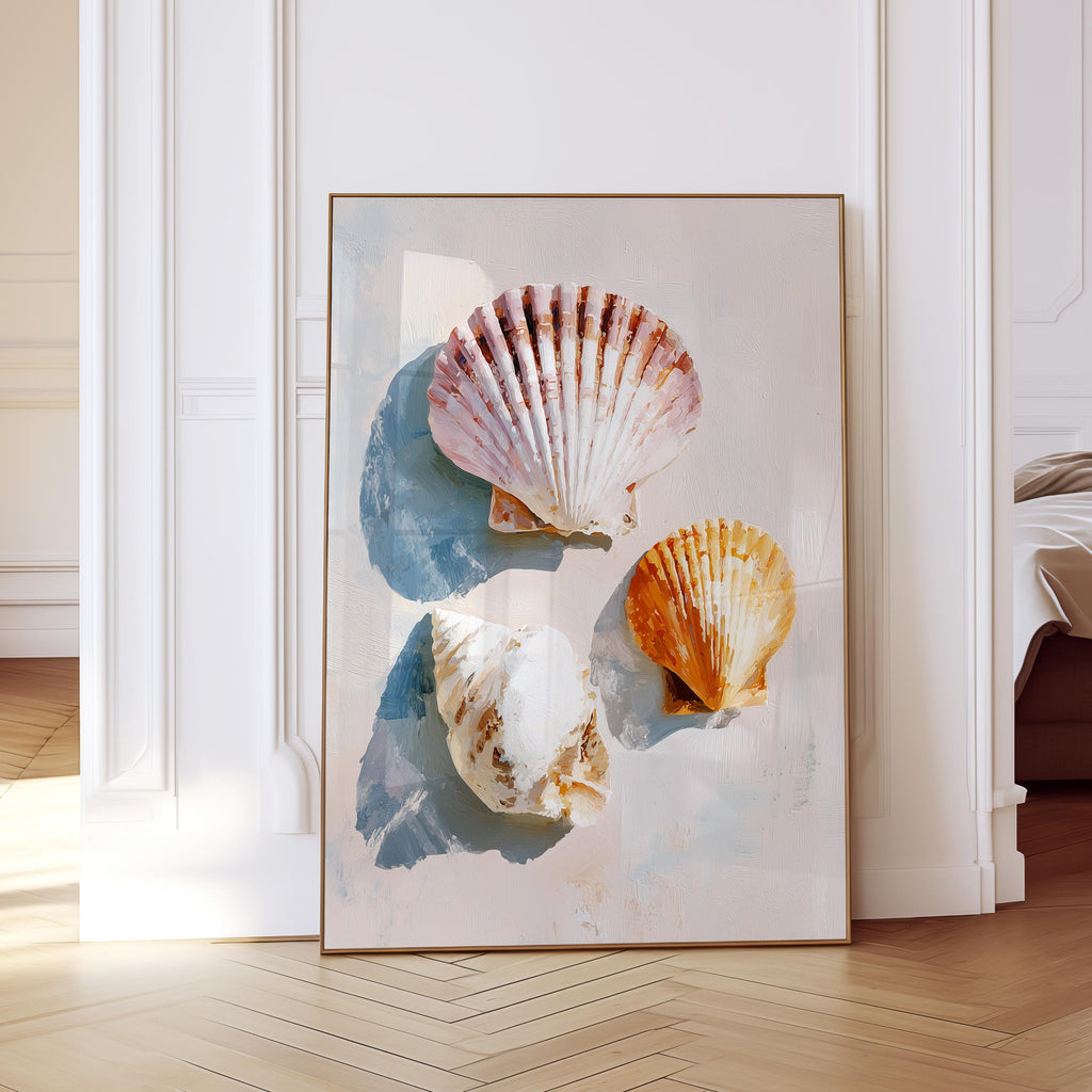 Seashell Wall Art Print, Scallop Shell Poster, Neutral Coastal Bathroom Decor