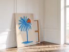 Blue Palm Tree Wall Art Print, Coastal Wall Decor, Tropical Minimalist Art, Beach House Printable, Mediterranean Wall Art