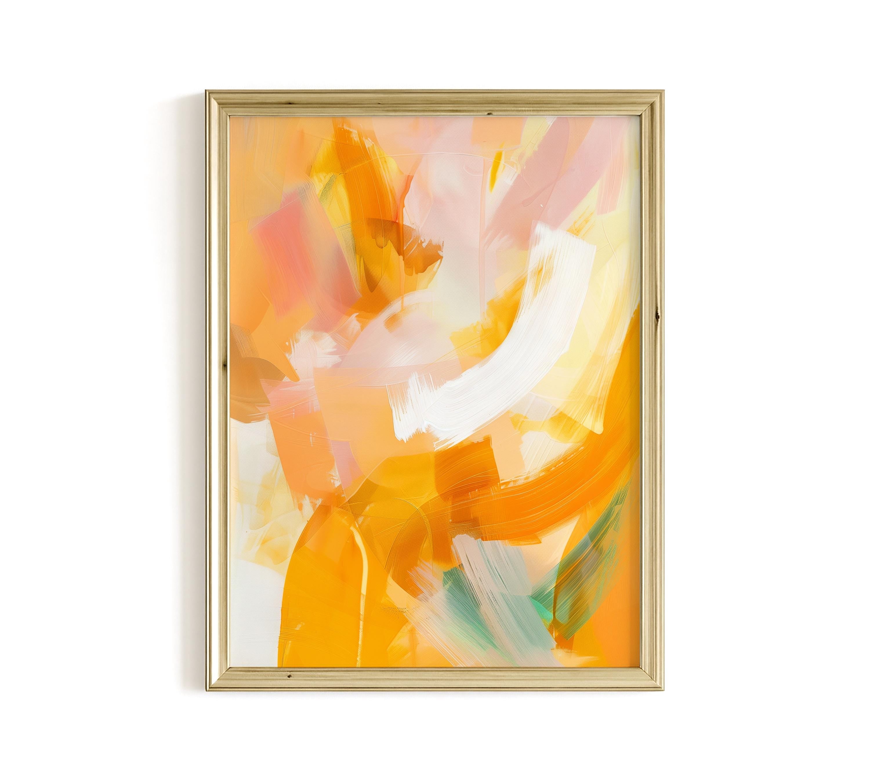Yellow Orange Abstract Wall Art, Warm Brushstroke Print, Modern Painterly Decor