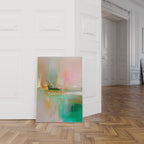 Emerald Mist Abstract Art, Serene Gradient Canvas, Misty Morning Landscape Painting