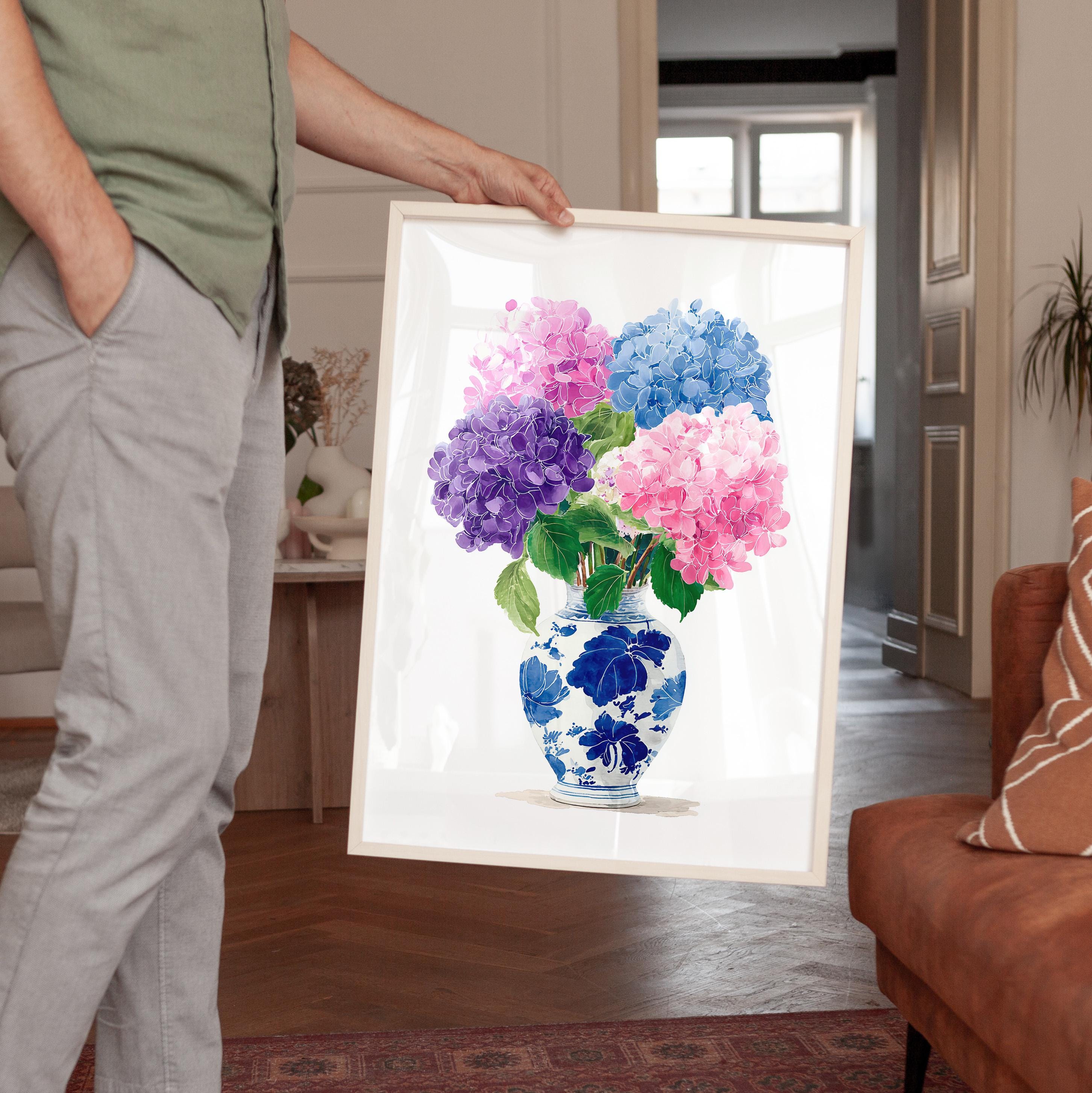 Hydrangea Watercolor Art, Delicate Floral Print for Bathroom or Bedroom