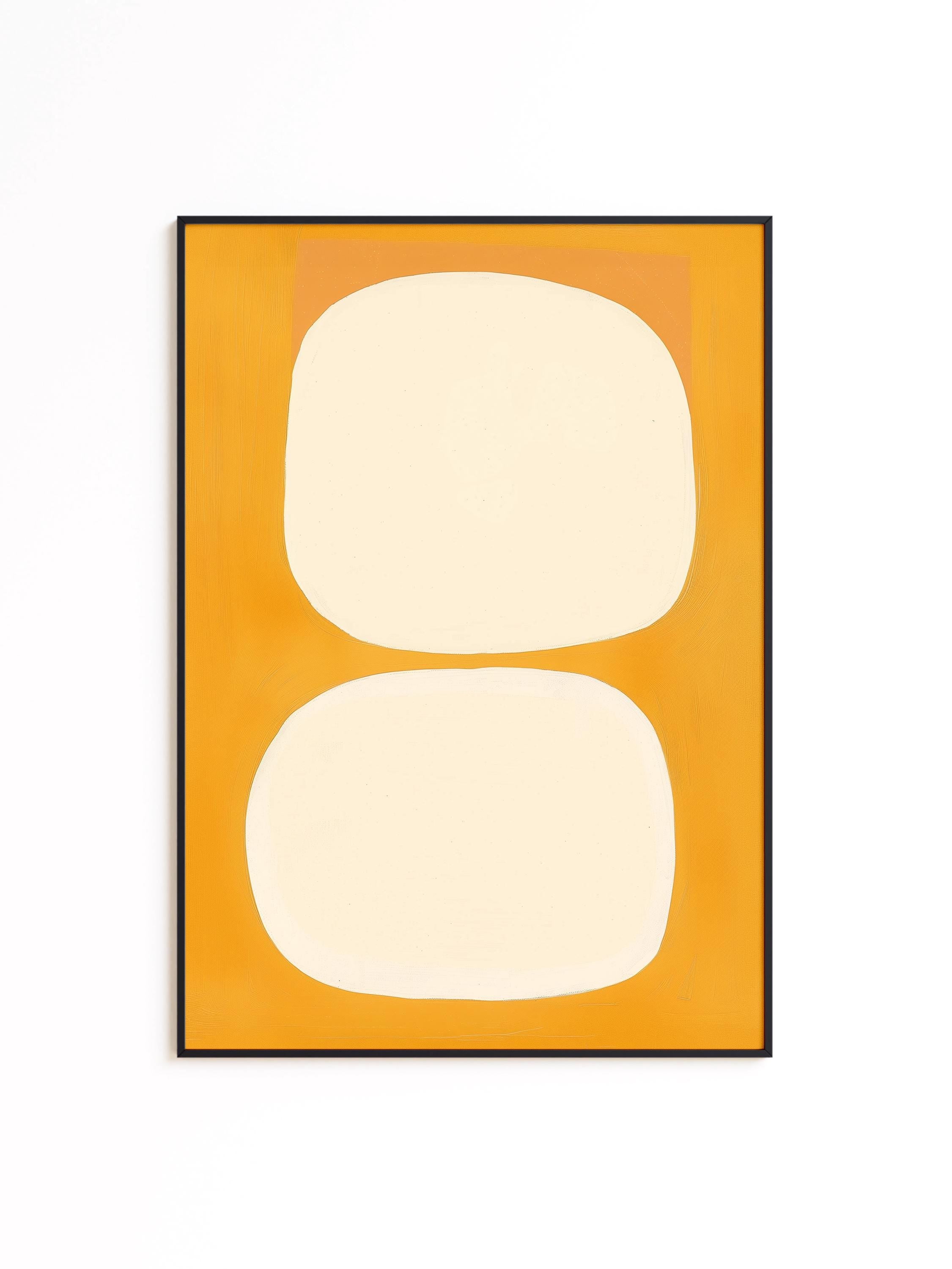 Mid Century Abstract Print, Warm Yellow Organic Shapes, Scandinavian Wall Decor